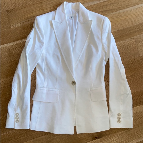 LINEN Blend Banana Republic Blazer Suit Jacket Sport Coat Stretch Cream White 4 - Picture 16 of 16